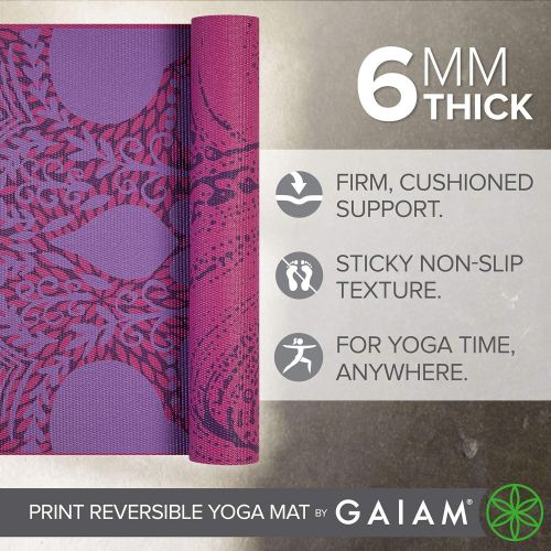  Gaiam Yoga Mat - Premium 6mm Print Reversible Extra Thick Exercise & Fitness Mat for All Types of Yoga, Pilates & Floor Exercises (68 x 24 x 6mm Thick)