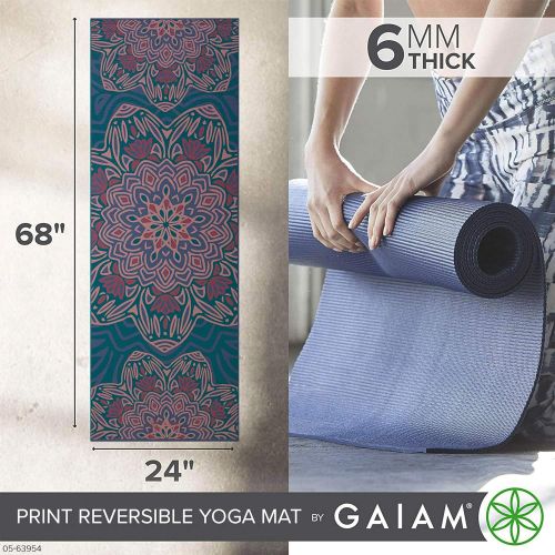  Gaiam Yoga Mat - Premium 6mm Print Reversible Extra Thick Exercise & Fitness Mat for All Types of Yoga, Pilates & Floor Exercises (68 x 24 x 6mm Thick)