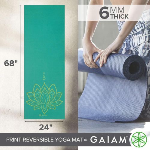  Gaiam Yoga Mat - Premium 6mm Print Reversible Extra Thick Exercise & Fitness Mat for All Types of Yoga, Pilates & Floor Exercises (68 x 24 x 6mm Thick)