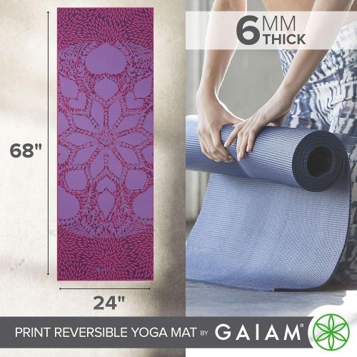  Gaiam Yoga Mat - Premium 6mm Print Reversible Extra Thick Exercise & Fitness Mat for All Types of Yoga, Pilates & Floor Exercises (68 x 24 x 6mm Thick)