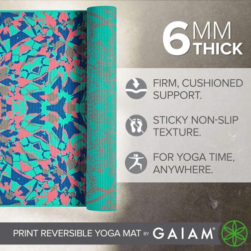  Gaiam Yoga Mat - Premium 6mm Print Reversible Extra Thick Exercise & Fitness Mat for All Types of Yoga, Pilates & Floor Exercises (68 x 24 x 6mm Thick)