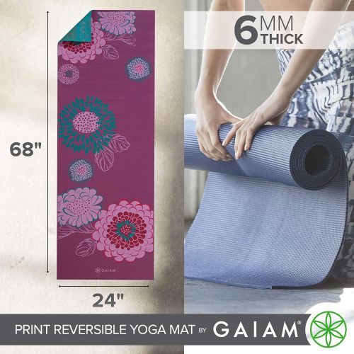  Gaiam Yoga Mat - Premium 6mm Print Reversible Extra Thick Exercise & Fitness Mat for All Types of Yoga, Pilates & Floor Exercises (68 x 24 x 6mm Thick)