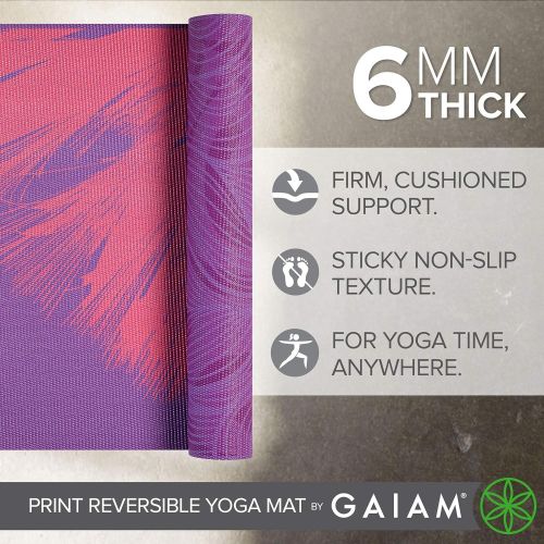  Gaiam Yoga Mat - Premium 6mm Print Reversible Extra Thick Exercise & Fitness Mat for All Types of Yoga, Pilates & Floor Exercises (68 x 24 x 6mm Thick)