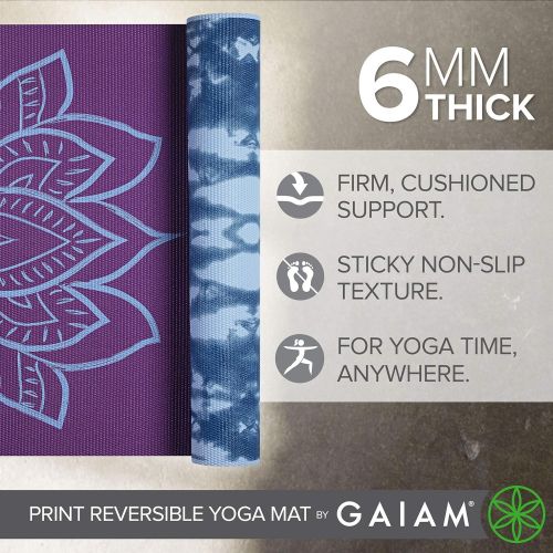  Gaiam Yoga Mat - Premium 6mm Print Reversible Extra Thick Exercise & Fitness Mat for All Types of Yoga, Pilates & Floor Exercises (68 x 24 x 6mm Thick)