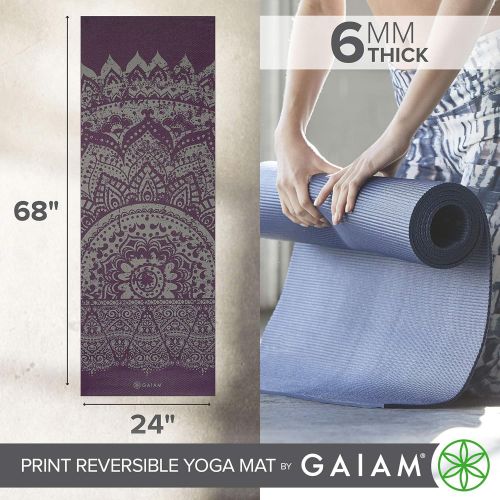  Gaiam Yoga Mat - Premium 6mm Print Reversible Extra Thick Exercise & Fitness Mat for All Types of Yoga, Pilates & Floor Exercises (68 x 24 x 6mm Thick)