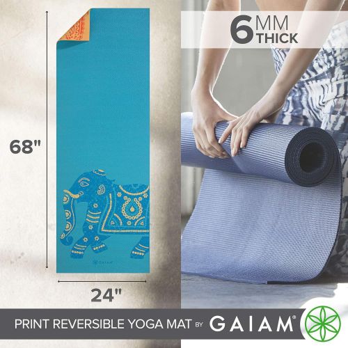  Gaiam Yoga Mat - Premium 6mm Print Reversible Extra Thick Exercise & Fitness Mat for All Types of Yoga, Pilates & Floor Exercises (68 x 24 x 6mm Thick)