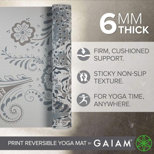  Gaiam Yoga Mat - Premium 6mm Print Reversible Extra Thick Exercise & Fitness Mat for All Types of Yoga, Pilates & Floor Exercises (68 x 24 x 6mm Thick)