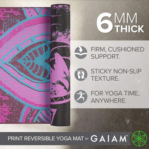  Gaiam Yoga Mat - Premium 6mm Print Reversible Extra Thick Exercise & Fitness Mat for All Types of Yoga, Pilates & Floor Exercises (68 x 24 x 6mm Thick)