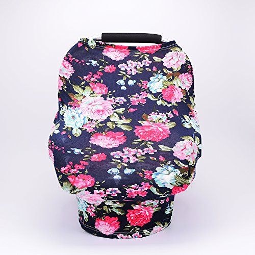  [아마존베스트]Galabloomer Baby Car Seat Cover Breastfeeding Cover Carseat Covers for Girls and Boys (Navy Blue Rose)