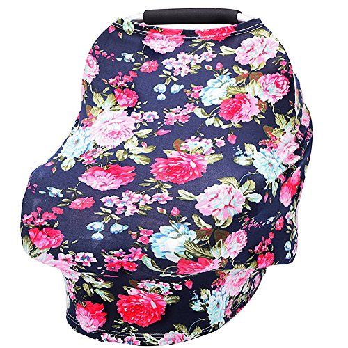  [아마존베스트]Galabloomer Baby Car Seat Cover Breastfeeding Cover Carseat Covers for Girls and Boys (Navy Blue Rose)