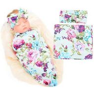 [아마존베스트]Galabloomer Newborn Receiving Blanket Headband Set Flower Print Baby Swaddle Receiving Blankets