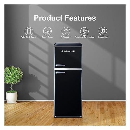  Galanz GLR46TBKER Retro Compact Refrigerator with Freezer Mini Fridge with Dual Door, Adjustable Mechanical Thermostat, 4.6 Cu Ft, Black