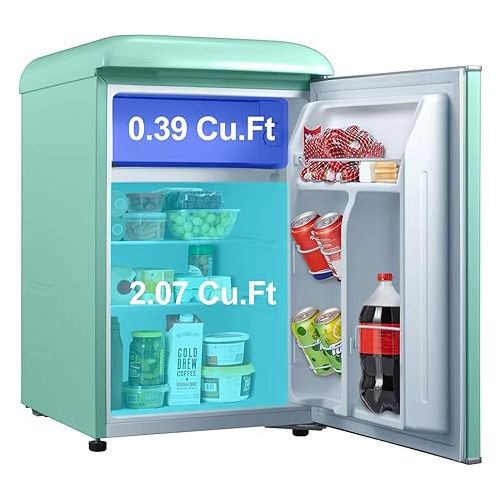  Galanz GLR25MGNR10 Retro Compact Refrigerator, Mini Fridge with Single Doors, Adjustable Mechanical Thermostat with Chiller, Green, 2.5 Cu Ft