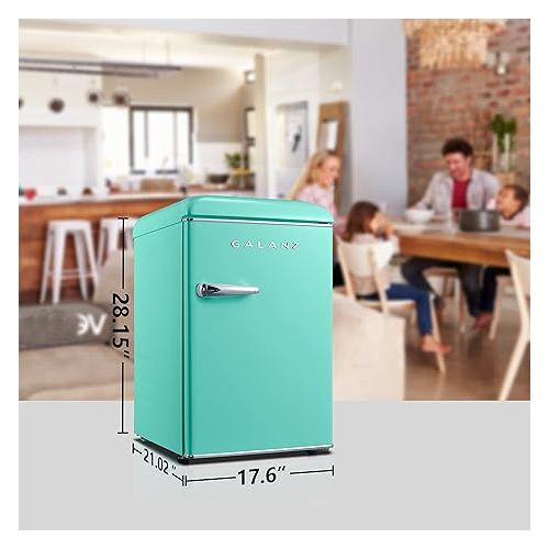  Galanz GLR25MGNR10 Retro Compact Refrigerator, Mini Fridge with Single Doors, Adjustable Mechanical Thermostat with Chiller, Green, 2.5 Cu Ft