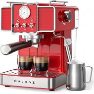 Galanz Retro Espresso Machine with Milk Frother, 15 Bar Pump Professional Cappuccino and Latte Machine, 1.5L Removable Water Tank, Retro Red, 1350 W