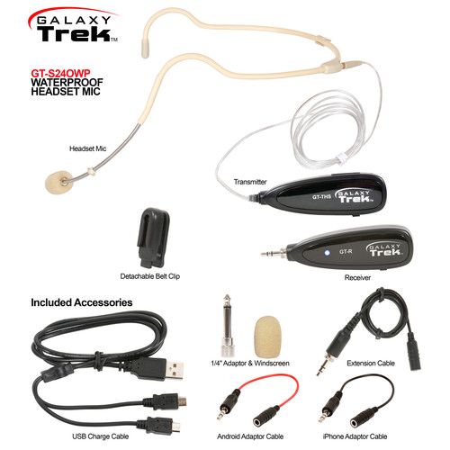 Galaxy Audio GT-S24OWP Trek Series Portable Wireless System with Waterproof Headset Microphone