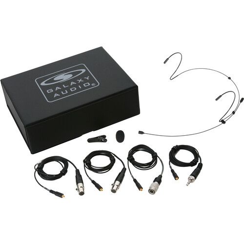  Galaxy Audio HSM4 Dual-Ear Headset Microphone and 4 Cables with Hirose cW, TA4F, TA3F, and 3.5mm Connectors (Black)