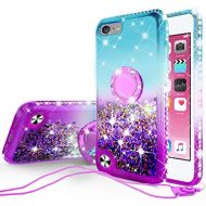 [아마존베스트]Galaxy Wireless New iPod Touch Case,iPod Touch 5th/6th/7th Generation Case Liquid Glitter Quicksand Bling Sparkle Diamond Ring Stand Cases Compatible for Apple iPod Touch 5/6/7,Tea