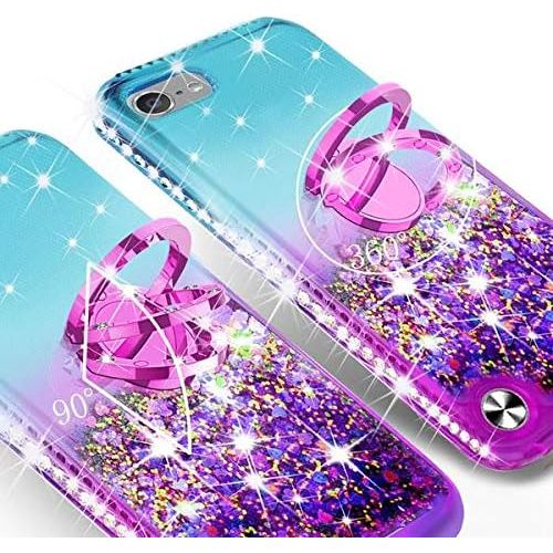  [아마존베스트]Galaxy Wireless New iPod Touch Case,iPod Touch 5th/6th/7th Generation Case Liquid Glitter Quicksand Bling Sparkle Diamond Ring Stand Cases Compatible for Apple iPod Touch 5/6/7,Tea