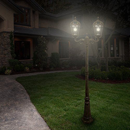  Gama Sonic GS-98B-S-WB Royal Bulb Lamp Post Outdoor Solar Light Fixture and Pole, Single, Weathered Bronze