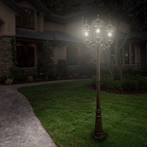  Gama Sonic GS-98B-S-WB Royal Bulb Lamp Post Outdoor Solar Light Fixture and Pole, Single, Weathered Bronze