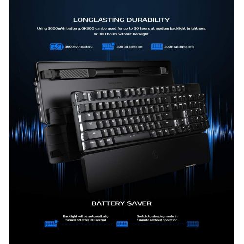  GameSir GK300 Wireless Mechanical Gaming Keyboard 2.4 GHz Dongle + Blutooth Connectivity, Backlit RGB LED, 104 TTC Blue Switches Full Keyboard for PC/iOS/iPad/Android Phone/Laptop