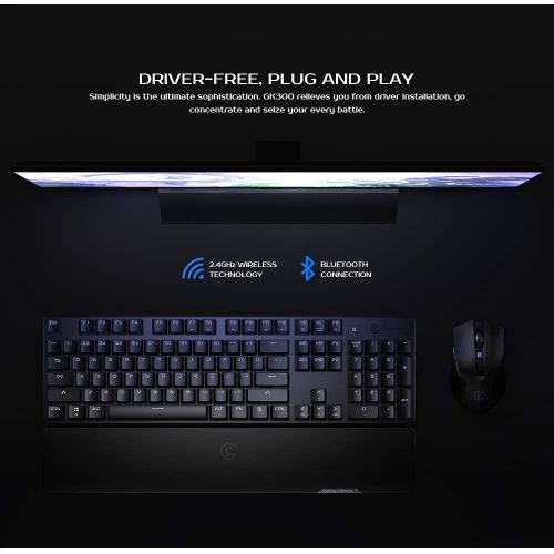  GameSir GK300 Wireless Mechanical Gaming Keyboard 2.4 GHz Dongle + Blutooth Connectivity, Backlit RGB LED, 104 TTC Blue Switches Full Keyboard for PC/iOS/iPad/Android Phone/Laptop