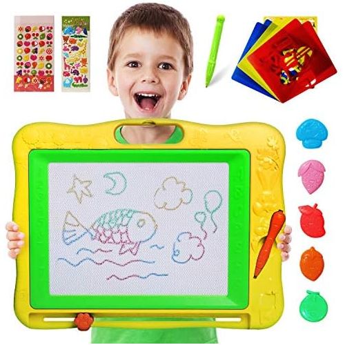  [아마존베스트]Gamenote Large Magnetic Drawing Board Education Doodle Toys for Kids, Colorful Erasable Magnet Writing Sketching Pad for Toddlers Learning (Yellow)