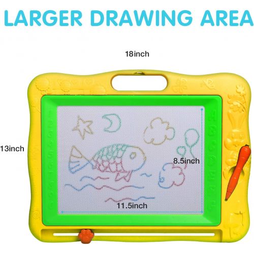  [아마존베스트]Gamenote Large Magnetic Drawing Board Education Doodle Toys for Kids, Colorful Erasable Magnet Writing Sketching Pad for Toddlers Learning (Yellow)