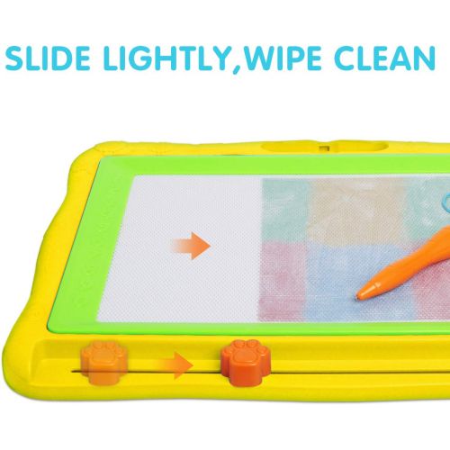  [아마존베스트]Gamenote Large Magnetic Drawing Board Education Doodle Toys for Kids, Colorful Erasable Magnet Writing Sketching Pad for Toddlers Learning (Yellow)