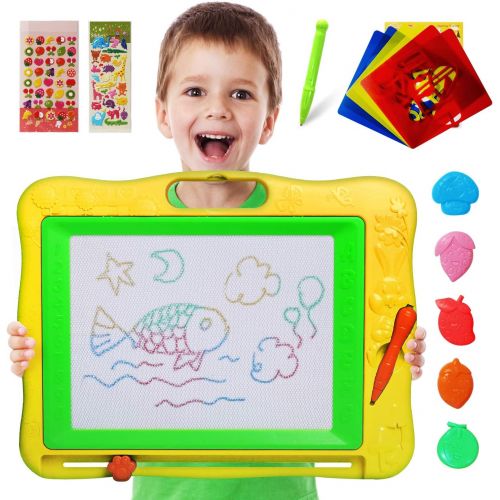  [아마존베스트]Gamenote Large Magnetic Drawing Board Education Doodle Toys for Kids, Colorful Erasable Magnet Writing Sketching Pad for Toddlers Learning (Yellow)