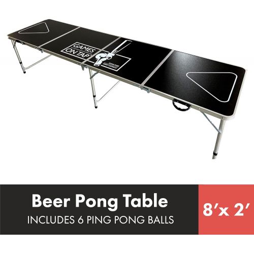  Games On Tap 8 Foot Pong Table, Foldable, Adjustable and Portable with 6 Pong Balls Included, Black, Model Number: GT8BP