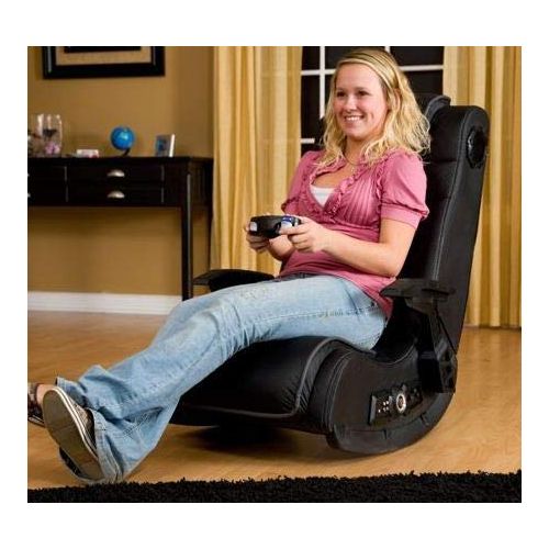  Gaming Chairs For Kids Or For Adults-Black Grey Vinyl Upholstered with Speaker System Perfect for Relaxing, Watching Movies, Listening to Music, Playing Games