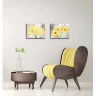 Gango Home Decor Beautiful Grey & Yellow Flower; Two 14X11in Stretched Canvases; Ready to hang!