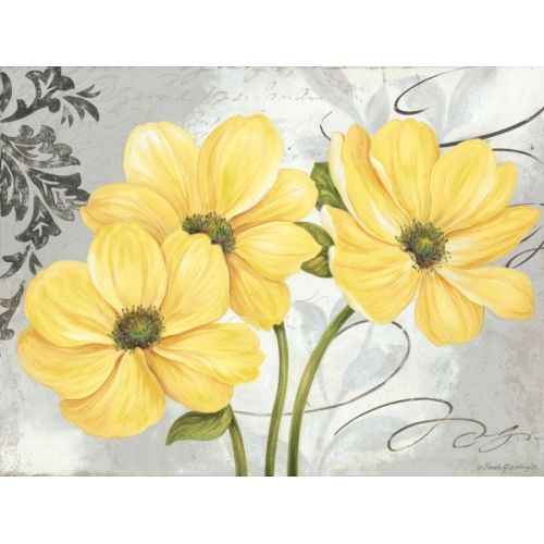  Gango Home Decor Beautiful Grey & Yellow Flower; Two 14X11in Stretched Canvases; Ready to hang!