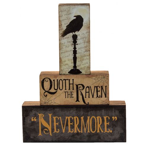  Ganz Halloween Decoration - Quoth The Raven Nevermore Stacking Block 3 Piece Set
