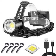 Garberiel LED XHP70 Headlamp 9000 Lumens Super Bright USB Rechargeable Headlight Zoomable Waterproof 3 Modes Head Lamp for Camping Hiking