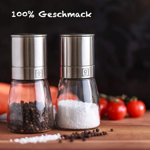  Garcon Salz und Pfeffer Muehle mit verstellbarem Keramikmahlwerk - Edle Salz und Pfeffermuehle aus Edelstahl & Glas im Set