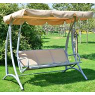 Garden Outsunny Covered Outdoor Patio Swing Bench with Frame, Sand