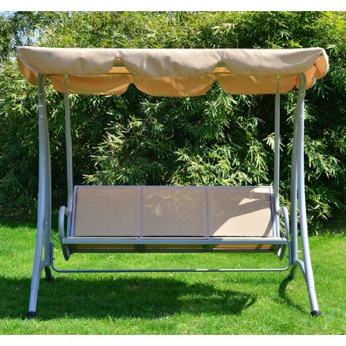  Garden Outsunny Covered Outdoor Patio Swing Bench with Frame, Sand