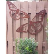 /GardenArtSafari Outdoor Metal Wall Art - Natural Steel - Wall Art - Monarch Butterfly Metal Garden Wall Decor (Medium)