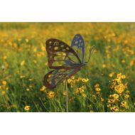 GardenArtSafari Outdoor Garden Decor - Natural Steel - Garden Decor - Monarch Butterfly Garden Stake (Medium)