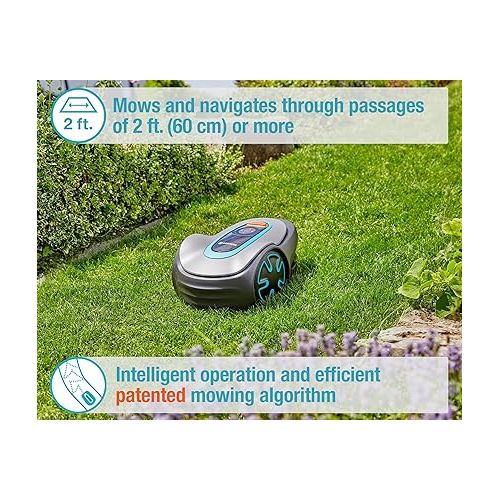  GARDENA SILENO Minimo Automatic Robotic Lawn Mower with Bluetooth app, Boundary Wire - For lawns up to 2700 Sq Ft, Made in Europe, Grey