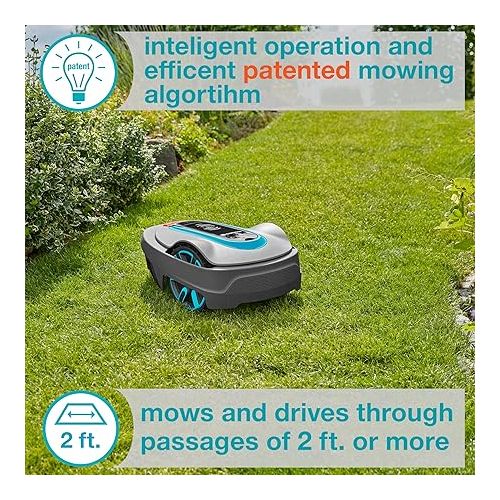  GARDENA SILENO Minimo Automatic Robotic Lawn Mower with Bluetooth app, Boundary Wire - For lawns up to 2700 Sq Ft, Made in Europe, Grey