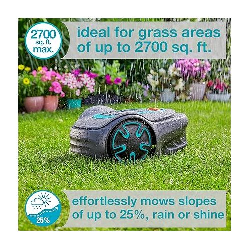  GARDENA 15201-41 SILENO Minimo - Automatic Robotic Lawn Mower, with Bluetooth app and Boundary Wire, one of The quietest in its Class, for lawns up to 2700 Sq Ft, Made in Europe, Grey