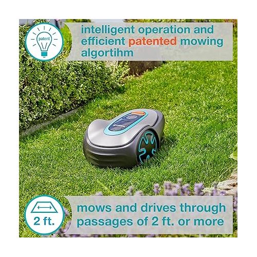  GARDENA 15201-41 SILENO Minimo - Automatic Robotic Lawn Mower, with Bluetooth app and Boundary Wire, one of The quietest in its Class, for lawns up to 2700 Sq Ft, Made in Europe, Grey
