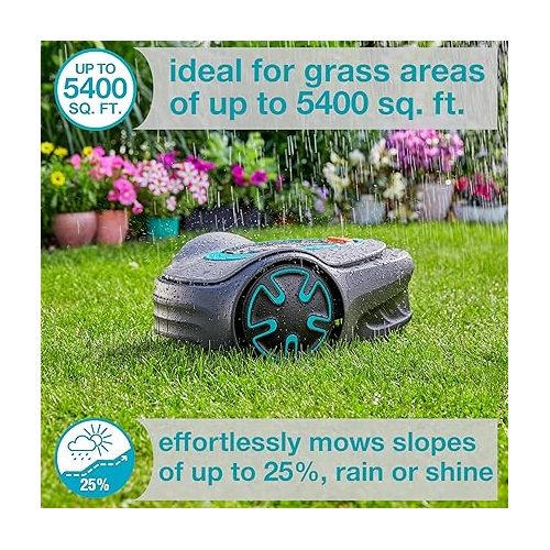 GARDENA 15202-41 SILENO Minimo - Automatic Robotic Lawn Mower, with Bluetooth app and Boundary Wire, one of The quietest in its Class, for lawns up to 5400 Sq Ft, Made in Europe, Grey