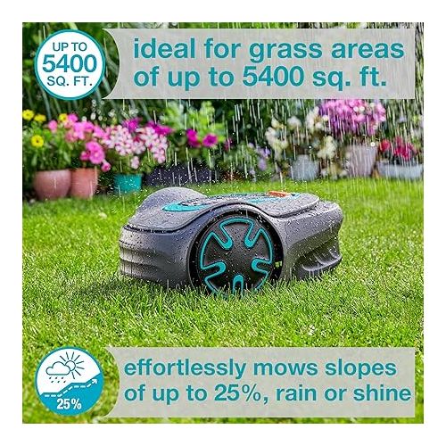  GARDENA 15202-41 SILENO Minimo - Automatic Robotic Lawn Mower, with Bluetooth app and Boundary Wire, one of The quietest in its Class, for lawns up to 5400 Sq Ft, Made in Europe, Grey