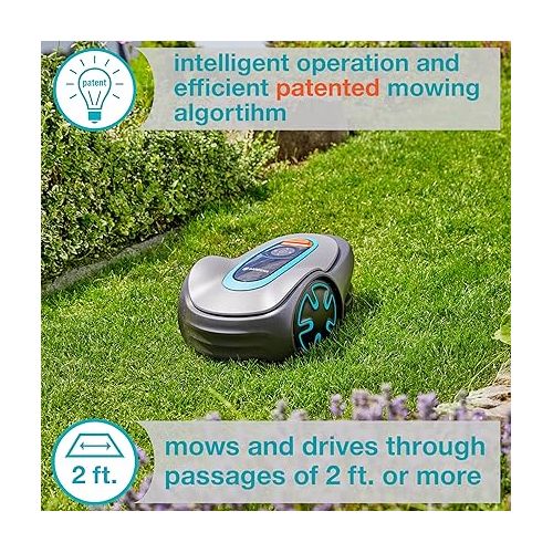  GARDENA 15202-41 SILENO Minimo - Automatic Robotic Lawn Mower, with Bluetooth app and Boundary Wire, one of The quietest in its Class, for lawns up to 5400 Sq Ft, Made in Europe, Grey