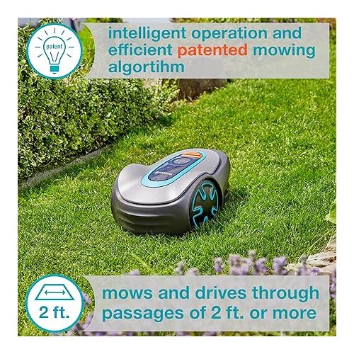  GARDENA 15202-41 SILENO Minimo - Automatic Robotic Lawn Mower, with Bluetooth app and Boundary Wire, one of The quietest in its Class, for lawns up to 5400 Sq Ft, Made in Europe, Grey